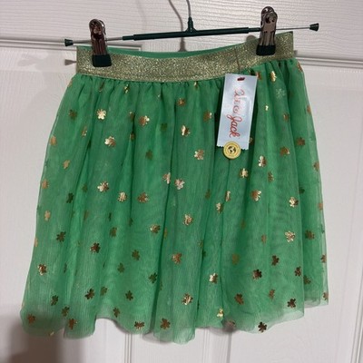 Cat & Jack Green Tutu Gold Shamrock Clover Skirt St Patrick's Day Girls M 8, NWT