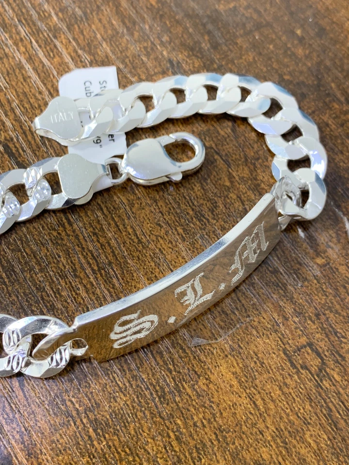 Solid 925 Italian Sterling Silver Diamond Cut Curb Cuban Heavy Link Personalized - Image 3 of 4