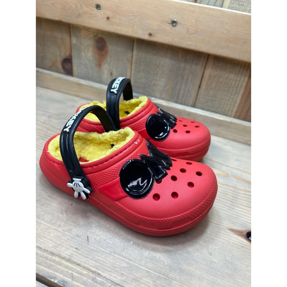 C11 Crocs Classic Lined Red Clogs Shoes Disney Mickey Mouse 208104