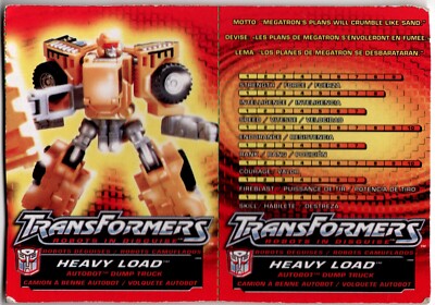 Transformers Robots in Disguise Tech Specs Stats Card Heavy Load RID 2001 Hasbro