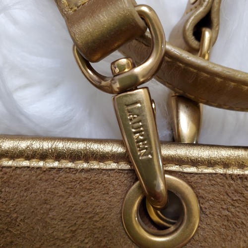 Y2k Lauren Ralph Lauren Chestnut SUEDE SMALL Leather Bag 13X8.5 - Picture 5 of 5