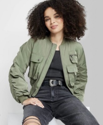 Wild Fable Cargo Utility Cropped Bomber Jacket XXS NWT