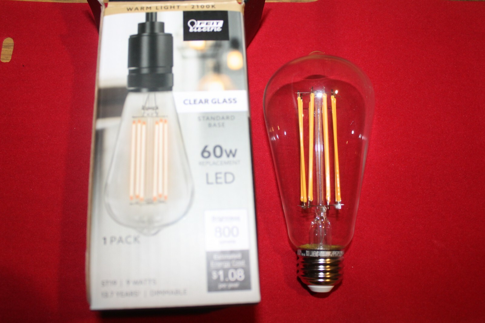 Lot of 2 60-Watt Equiv. ST19 Dimmable Clear E26 Edison Bulb Warm (B219)
