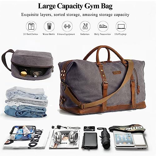 Duffle Bag for Men Travel Leather Canvas Weekender Bag Overnight Bag
