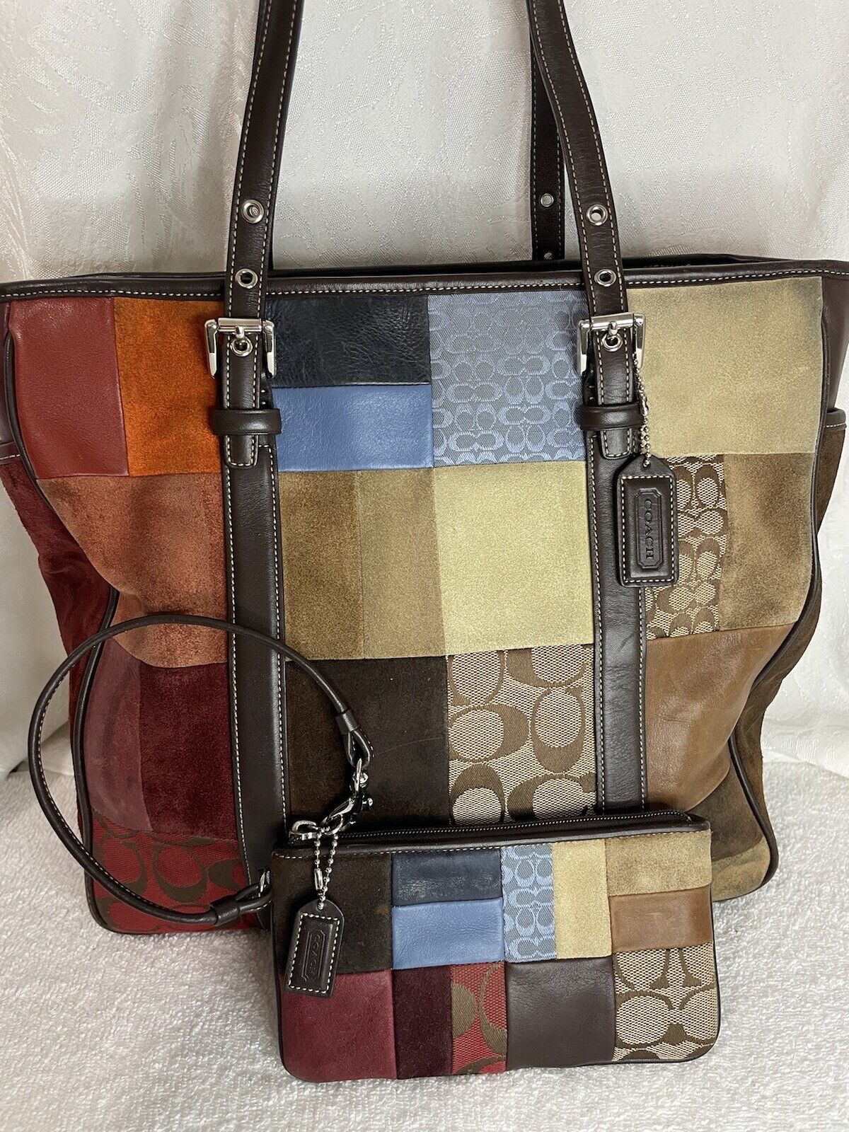 Vintage Coach Patchwork Tote Handbag & Matching W… - image 1