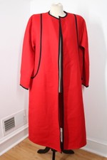 Vtg Givenchy Nouvelle Boutique 46" Chest Red Wool Coat Open Black Trim