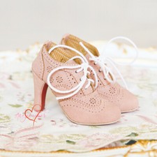 1/3SD BJD Shoes Doll High Heeled Short Boots Lace-up Hollowed-out Flowers Pink