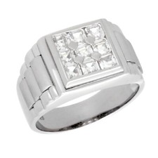 Homme Argent Sterling Montre Bague Style W/9 Forme Carrée Invisible Set Pierres