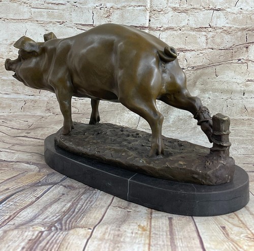 Scultura statua animale cinghiale maiale cinghiale zodiaco 17" bronzo popolare cinese fengshui anno senza prezzo di riserva - Foto 5 di 7