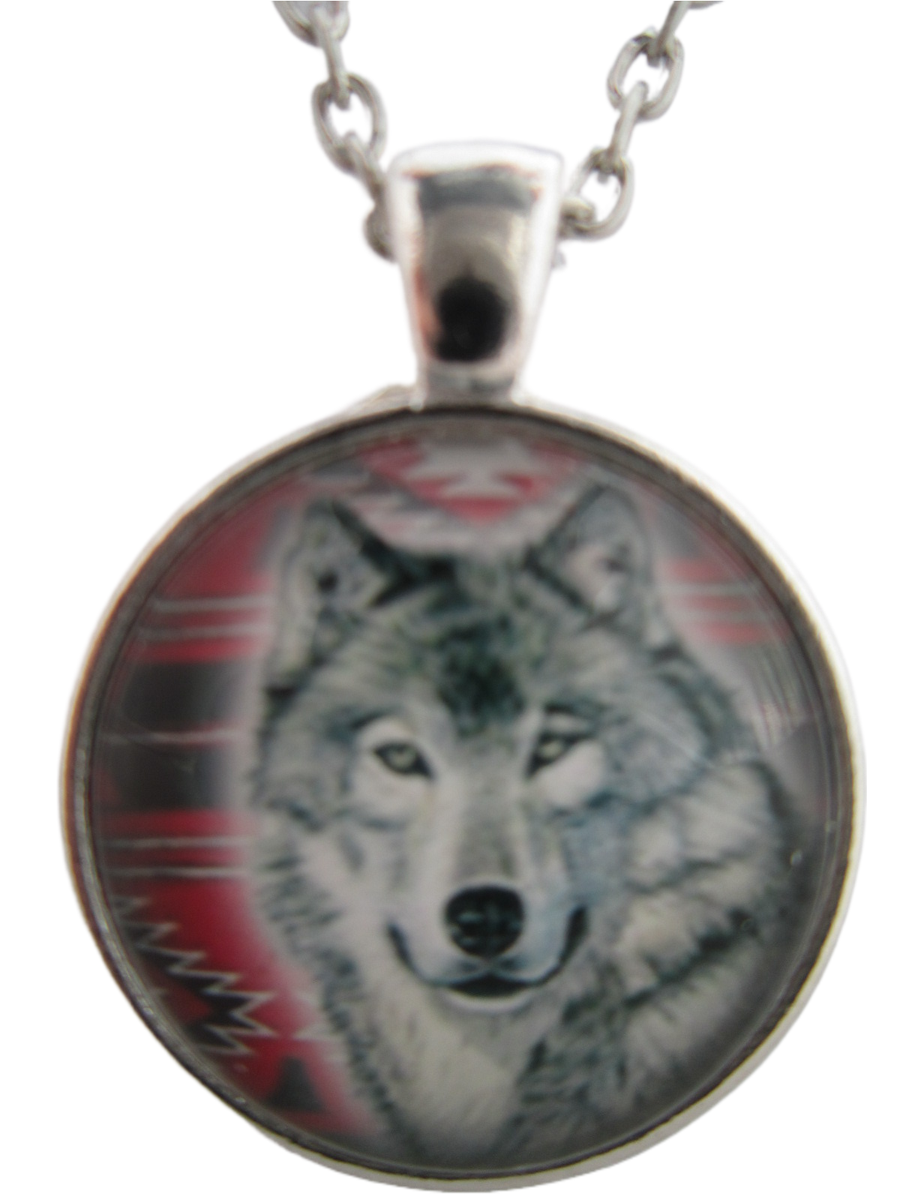 Glass Pendant Wolf Necklace for Girls Women Free Silver Chain Gift