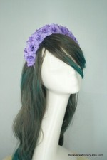 Purple Flowers Headband Crown Fascinator Melbourne Cup Race Day Wedding Guest