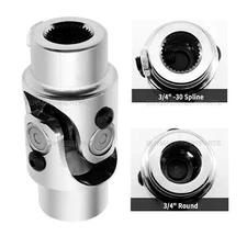New 3/4" 30 Spline X 3/4 Round Steering Shaft U Joint Coupling Chrome Universal