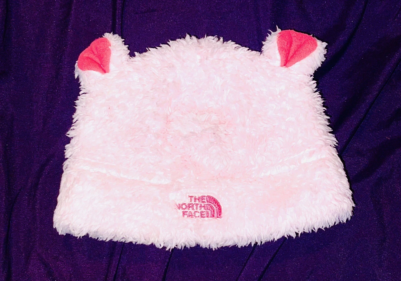 The North Face Fleece Beanie Hat Pink Baby Bear Sz XS 6-24M Fuzzy Winter Infant