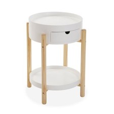 Tavolino comodino con cassetto 2 ripiani moderno legno bianco per camera da lett