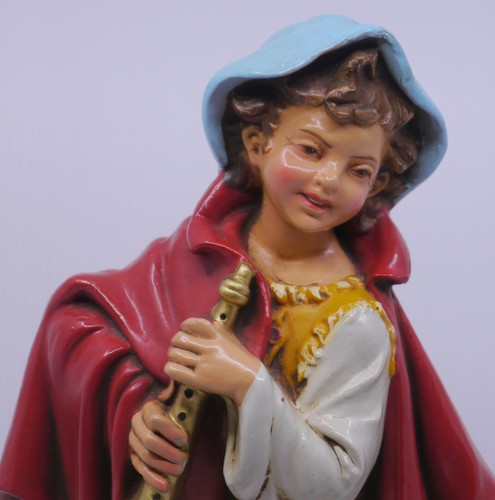 VINTAGE FONTANINI PAPER MACHE SHEPHERD WITH HORN, FLUTE NATIVITY FIGURE, 12-IN. - Picture 2 of 10