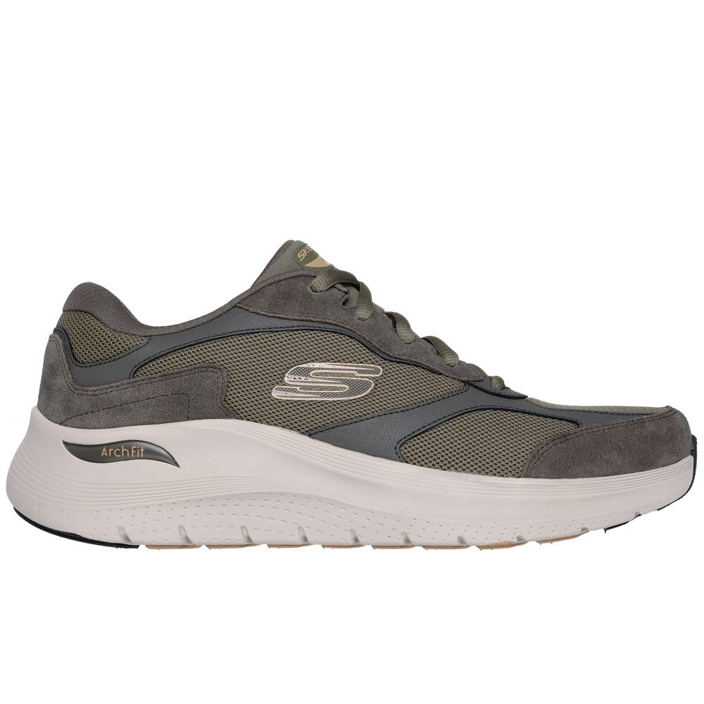 SKECHERS Arch Fit The Keep Mens Olive Comfort Trainers NEW