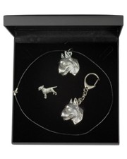 Bull Terrier 2 - keyring, necklace, pin, set with black box, Art Dog USA