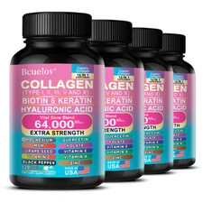 COLLAGEN PEPTIDES Types I,II, III, V, X 64,000mcg Pills Anti-Aging Skin Capsules