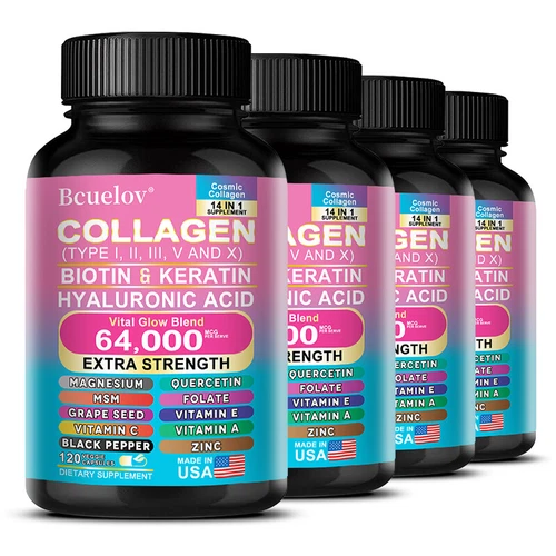 COLLAGEN PEPTIDES Types I,II, III, V, X 64,000mcg Pills Anti-Aging Skin Capsules