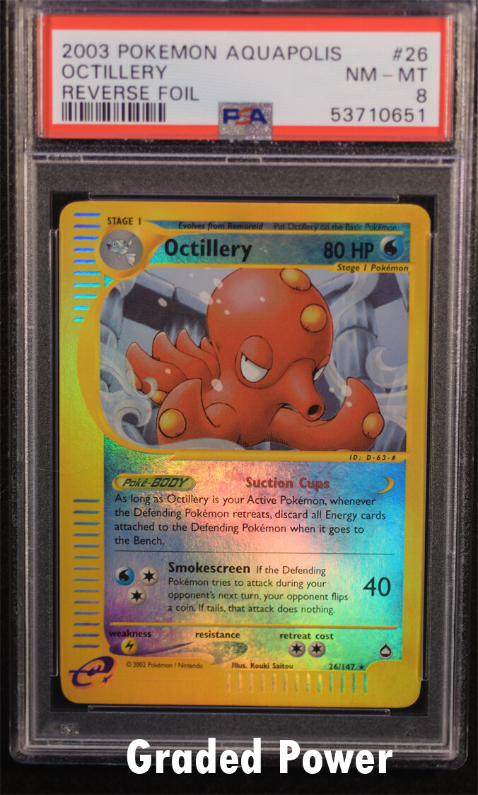 Aquapolis Reverse Holo Octillery PSA 8 REVERSE HOLO (0651) 26/147 Pokemon