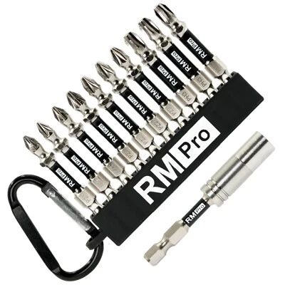 10 x 50mm Impact Driver Bits Mixed Pozi Philips Torx Screwdriver Keyring Set