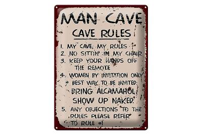 Blechschild Spruch 30x40 cm Man cave my cave my rules Metall Deko Schild
