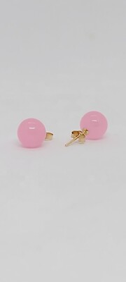 PINK Jade 8mm 14K Yellow Gold Earring, 14K Yellow Gold push back Stud Earring.