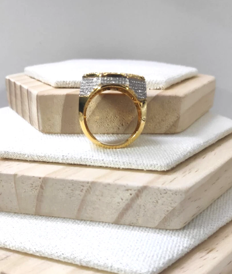 3CT Lab Created Diamond Men's Wedding Ring Band 925 Sterling Silver Gold Plated - Image 4 of 4