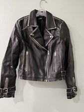 Top Shop Unique Faux Leather Vintage Hippie Design Biker Motor Goth Jacket 38/6