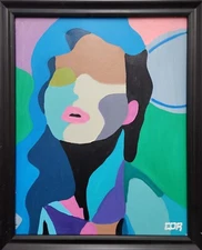 CORBELLIC CUBISM 16X20 FIGURATIVE GREEN WOMAN CONTEMPORARY ORIGNAL ART INTERIOR