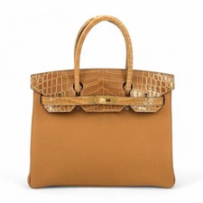HERMÈS BIRKIN 25 TOUCH CARAMEL TOGO NILOTICUS  CROCODILE GOLD HARDWARE