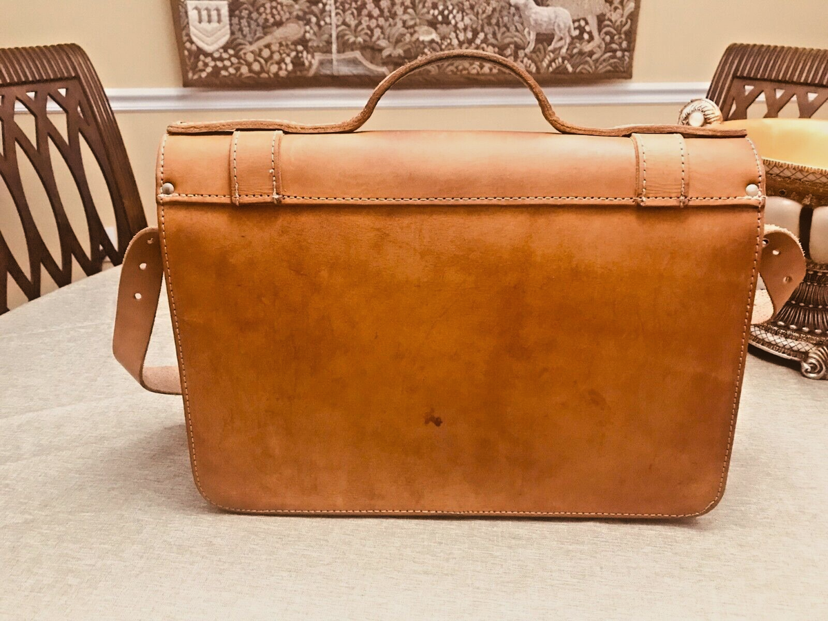 EDDIE BAUER Tan Saddle Leather Briefcase / Messenger Bag