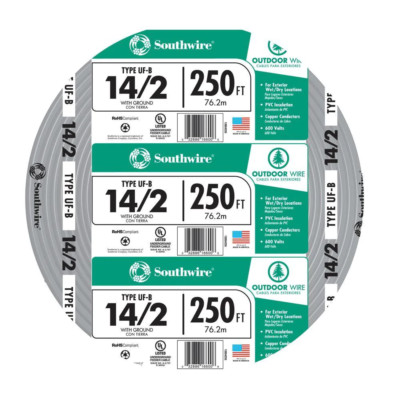 Electrical Cable Wire Outdoor Direct Burial Wet Rated 250 Ft. 14/2 CU UF-B W/G
