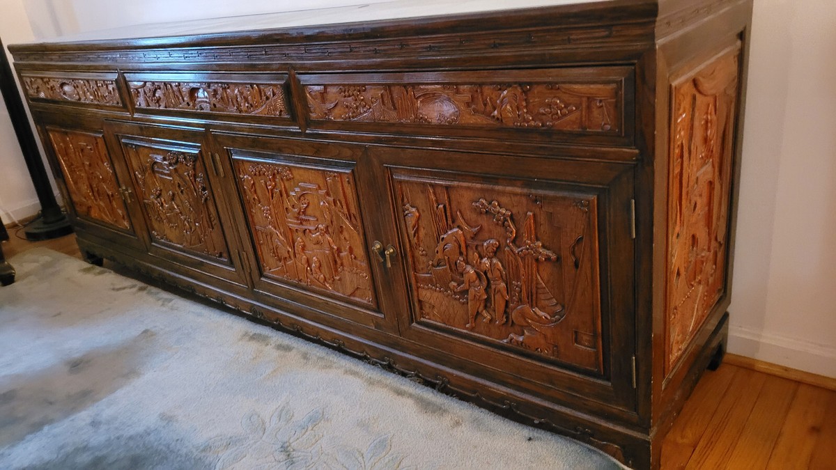 中国家具　アンティーク Chinese antique buffet table Exquisite Antique Chinese Handcarved Buffet Table - $2,450