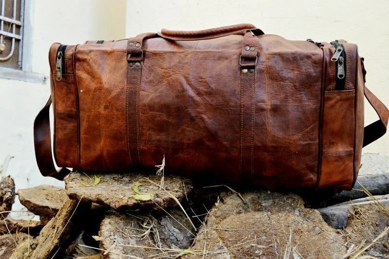 Mens Bag Leather Duffle Travel Luggage Gym Vintage Genuine Weekend