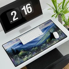 Watercolor Blue Ridge Mountains Office Computer Gaming Mouse Keyboard Desk Mat