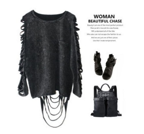 Rock Punk Tassel Emo Hipster Shirt Top Gothic Grunge Faded Rip Torn Retro Pocket Ebay