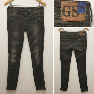 G-STAR RAW DENIM WOMENS BLACK HELLER SUPER SKINNY JEANS W28 x L32 WAIST 28''
