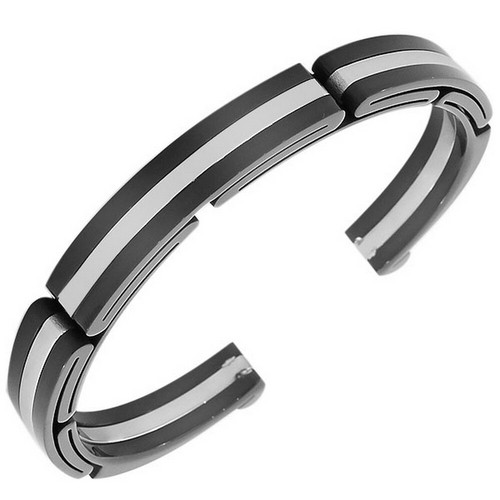 COOLSTEELANDBEYOND Men's Tiger Bangle Bracelet - Stainless Steel, Black & Silver Two-Tone - View #3