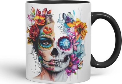 Sugar Skull Blumen Frau Tasse Künstlerisch Tag der Toten Design Boho Becher Tasse V1