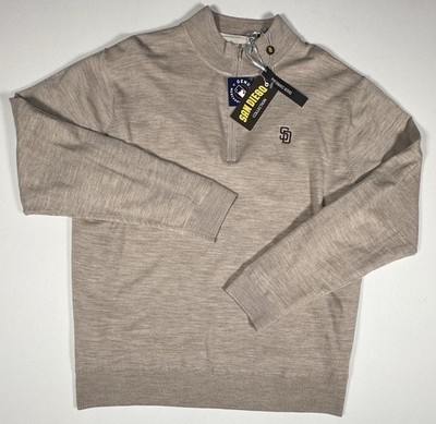 San Diego Padres 1/4 Zip Sweater Mens XL Beige Merino Wool Polyester Lined NWT