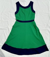 Lands' End Womens Sleeveless Dress Size 10 Blue Green Ponte Low Back Pockets