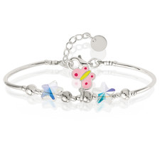925 Sterling Silver Crystal Irregular Butterfly Charm Bangle Bracelet 6 inch