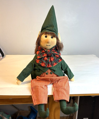 Shelf Sitter Christmas Large Plush Elf Doll Vintage Stuffed Holiday Retro Decor
