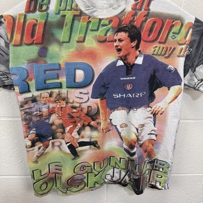 Vintage Ole Gunnar Solskjaer AOP T Shirt Medium Manchester United Rare Soccer