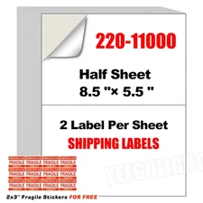 8.5" x 5.5" Shipping Labels 2 Per Sheet For Laser and Inkjet Self Adhesive