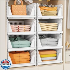 SNSLXH 5 Pack Stackable Closet Storage Basket, Multifunctional and Foldable C