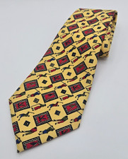 Valeria Boldi Tie Mens Yellow Red Geometric Silk Necktie Abstract Print Art Golf