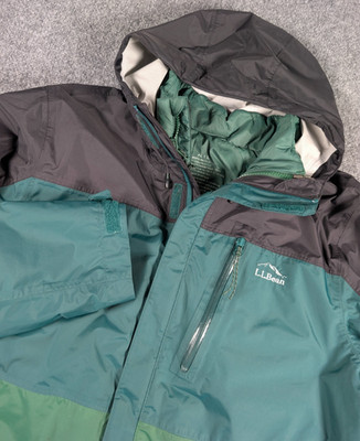 LL Bean Trail Model 3 in 1 Insulated Rain Jacket Mens XL Green Waterproof