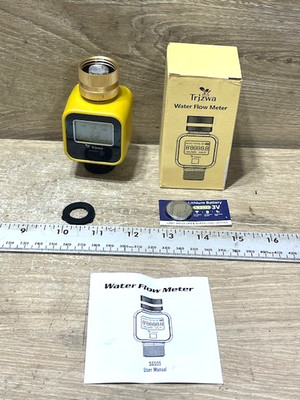 Water Flow Meter w/Brass Inlet Metal Thread 3/4'', TRJZWA Measure Gallon/Liter...